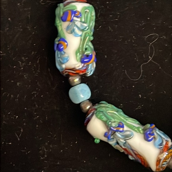 Vintage lamp work long beads and sterling silver braclet - Picture 4 of 5